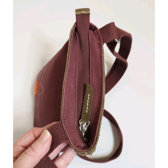 Sherpani Clover Canvas Suede Trim Crossbody Purse Bag -9x7.5x1 Purple Brown - Picture 4 of 10